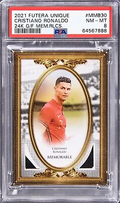 2021 Cristiano Ronaldo 24K Gold Futera Unique Match Worn Card PSA 8 1/1 🤩🤩 • $950