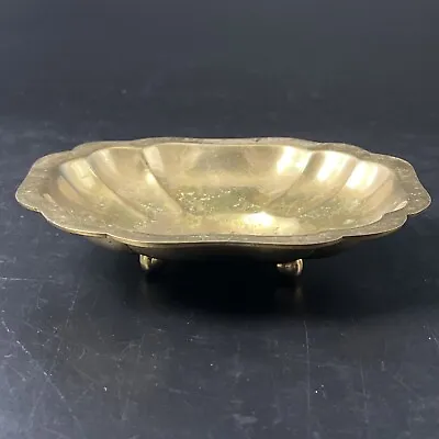 Vintage Brass Footed Oval Trinket Soap Coin Dish MCM India Patina 5  Shabby Chic • $14.99