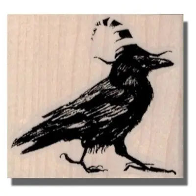 RUBBER STAMP Raven Crow Halloween Witch Hat Poe Bird Spooky Halloween Stamp • $8.94