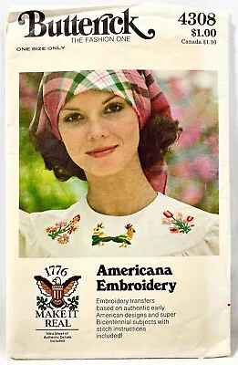 Butterick 4308 Embroidery Transfer 1976 Pattern  Bicentennial Americana Vtg • $5.99