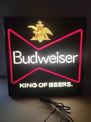 VINTAGE BUDWEISER KING OF BEERS LIGHT UP FAUX NEON SIGN CLASSIC Pull StringWorks • $60.99