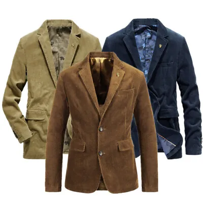 $52.83 • Buy Mens Retro Blazer Jacket Casual Business Fit Slim Suit Corduroy Two Button Coats