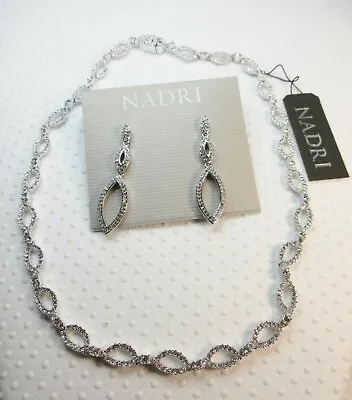 NEW Nadri Rhodium Plated Pave Crystal Link Necklace And Crest Drop Earrings Set • $215