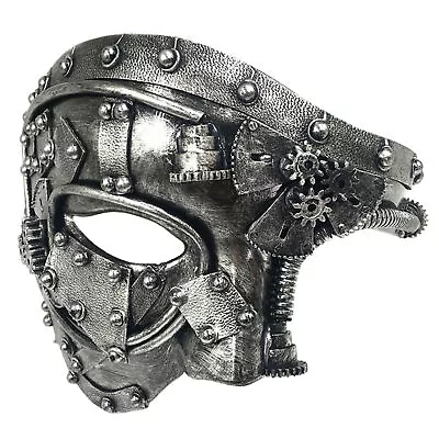 Metal Masquerade Mask Steampunk Venetian Half-face Punk Mask Men Halloween Mask- • £24.98