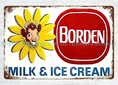 Borden Milk Ice Cream Metal Tin Sign Wall Metal • $18.93