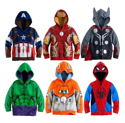 Kids Boys Marvel Superhero Clothes Hoodies Sweatshirt Zipper Hoody Jacket Coats • £11.12