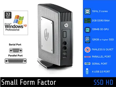 HP PC 1GHz CPU 128GB+ SSD Parallel Port And Serial Windows XP PRO SP3 32-Bit • $269.99