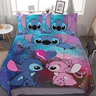 $73.14 • Buy Happy Valentine's Day Stitch Love Lilo Funny Cartoon Couple 3D Quilt Bedding