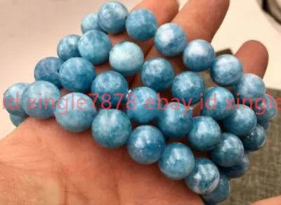 Natural AAA+ Blue Larimar Gemstone Round Beads Water Pattern Bracelet 7.5  • $2.98