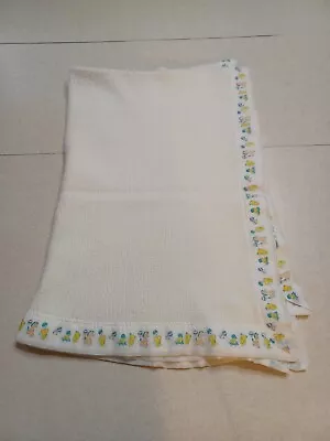 Vintage Curity Baby Blanket Ivory Circus Animal Trim Thermal Waffle Weave • $35.20