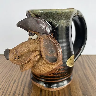 Vintage 1980 Mahon Made Stoneware Hound Dog Mug Handcrafted 3D • $34.99