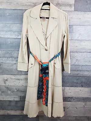 Free People Rory Duster Coat Jacket XS Beige Neutral Scarf Belt Long Linen BN • £35