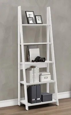 White Step Ladder Shelving Unit 5 Tier Leaning Bookcase Storage Display Rack  • £59.99