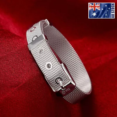925 Sterling Silver Filled 14MM Watch Strap Band Style Charm Bracelet Chain • £10.04