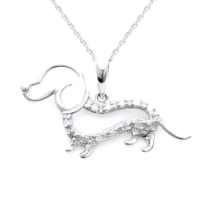 1/10 Ct Round Cut Natural Diamond Sterling Silver Dachshund Pendant W/Chain • $80.99