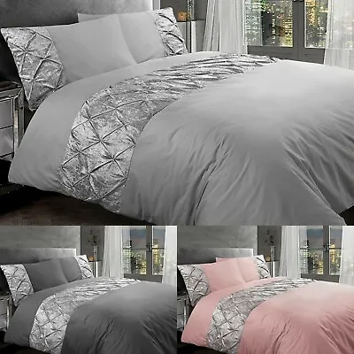 Luxury Crushed Velvet Panel Pintuck Duvet Cover Set Bedding Bed Sets Double King • $21.12