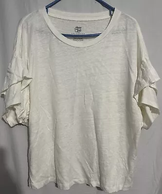 Margaret O'Leary Women Ivory Short Sleeve Linen T-Shirt M Ruffle Sleeve • $19.99