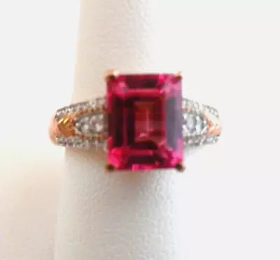 Pure Pink Mystic Topaz White Zircon Ring 14K RG Vermeil Sterling Silver Size 9 • $39.95