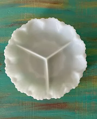 White Milk Glass Divided Dish Appetizer Tray Platter 3 Sections Scalloped Edges • $13.99