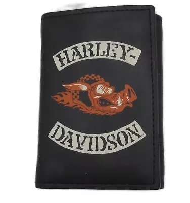 HARLEY DAVIDSON Hog-Wild Biker Tri Fold Wallet Black Leather. 4.5 Inches • $22.99