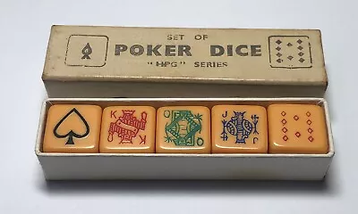 Rare Vintage Butterscotch 5/8” Poker Dice Set (5) W Box Made In England • $48