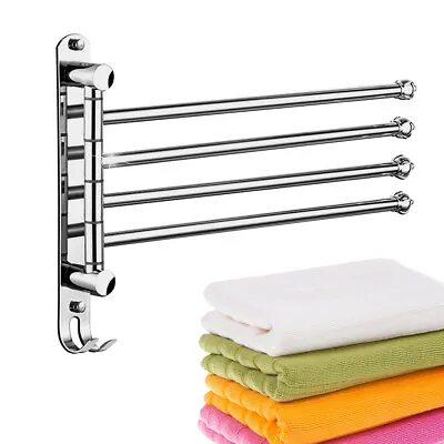 Swivel Towel Rack Stainless Steel 4-Arm Towel Bar Wall-Mounted Shelf Bathroom Us • $20.90