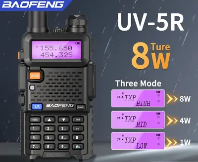 Baofeng Walkie Talkie UV 5R 5W 8W Dual Band Ham Two Way Radio Vhf Uhf FM Radio • £23.99