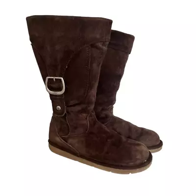 UGG Cargo III Brown Suede Boots With Buckle Mid Calf Sheepskin Shearling  Size 7 • $40