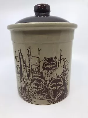 Monmouth Pottery Co IL USA Raccoons Brown & Tan Glazed Stoneware W/ Lid Rare • $49