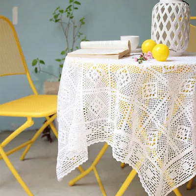 $17.99 • Buy White Cotton Lace Crochet Tablecloth Embrodiry Pastoral Hollow Table Cover