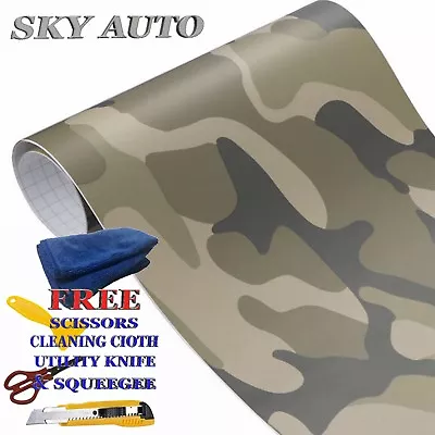 Military Green Camouflage Matte Vinyl Car Wrap Sheet +Free Tools( 2 Feet & Up ) • $5.99