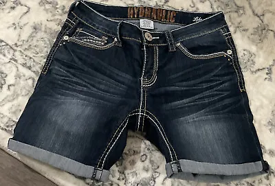 $10 • Buy Hydraulic Lola Curvy Studded 7  Bermuda Dark Wash Jeans Short, Jr. 9/10