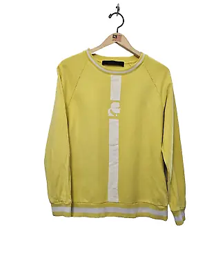 KARL LAGERFELD Yellow & White Logo Sweater Size Medium Long Sleeve Stripe • £8.99