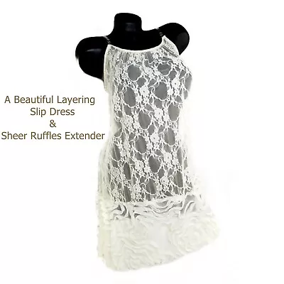 Cream Lace Tank Slip Dress With Ruffles Extender. A Beautiful Base For Layering. • $28.99