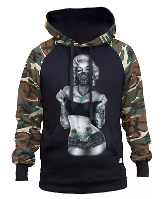 $28.99 • Buy Men's Marilyn Monroe Standing Bandana Camo/Black Raglan Hoodie Sexy Tattoo Weed
