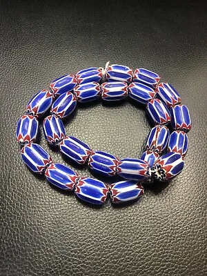 Vintage Venetian Trade Italian Blue Glass Chevron Beads 16.6 Mm Long Strand • $56