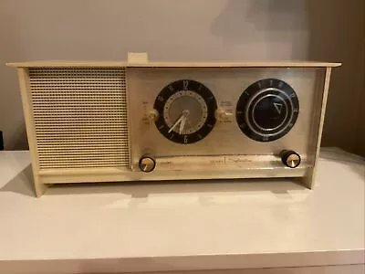 VTG 50’s Sears Silvertone Ivory AM Clock Radio W/1 Extra 35W4 Vacuum Tube.Works! • $129.99
