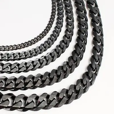 Black Tone Stainless Steel Necklace For Mens Boys Curb Cuban Chain 3/5/7mm New • $6.22