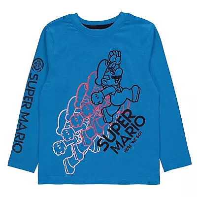 Official Licensed Kids Boys Nintendo Super Mario Blue Crew Neck Top Age 4-13 Yrs • £8.99