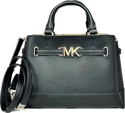 Michael Kors Reed Small Belted Satchel MK Logo Leather Crossbody Bag Black • $85.50