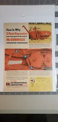 McCormick Harvester-Thresher 3-Point Separation Magazine Advertisement • $15