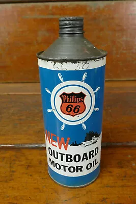 Vintage Phillips 66 Outboard Marine Boat Motor Oil Cone Top One Quart Oil Can • $89.95