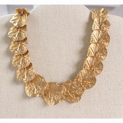 Vintage Gold Tone Leaf Choker Heavy Chunky Statement Necklace Costume Jewelry • $27.99
