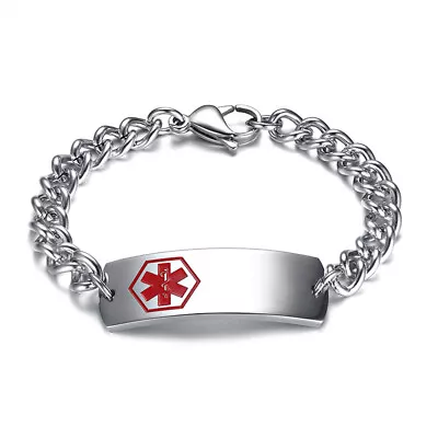 Women Men Stainless Steel Emergency Medical Alert ID Bracelet Chain Cuff Bangle • $11.39