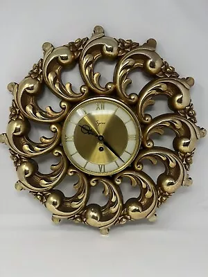 Vintage Mid Century Syroco 8-Day Wall Clock Gold Ornate 19  No Key • $75