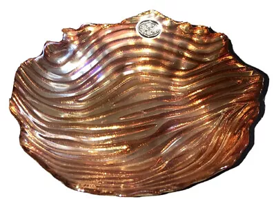 Silver And Marigold Scalloped Glass Bowl Contrasting Gold On The Outside • $20