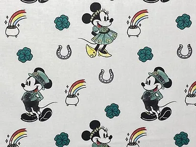 Disney Mickey Minnie Mouse Shamrock Irish Cotton Quilt Fabric ~ 18” X 21”~ FQ • $9.99