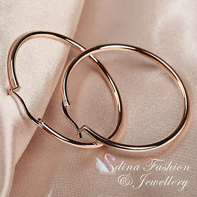 18K Rose Gold Plated Most Popular Medium Hoop Earrings Fashion Jewellery • $17.99