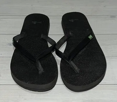 Sanuk Yoga Spree 4 Flip Flops Solid Black Women’s Size 6 See Photos • $10