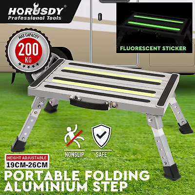 Illuminated Folding Stool Aluminium Step Adjustable Hight Platform Caravan 200KG • $59.99